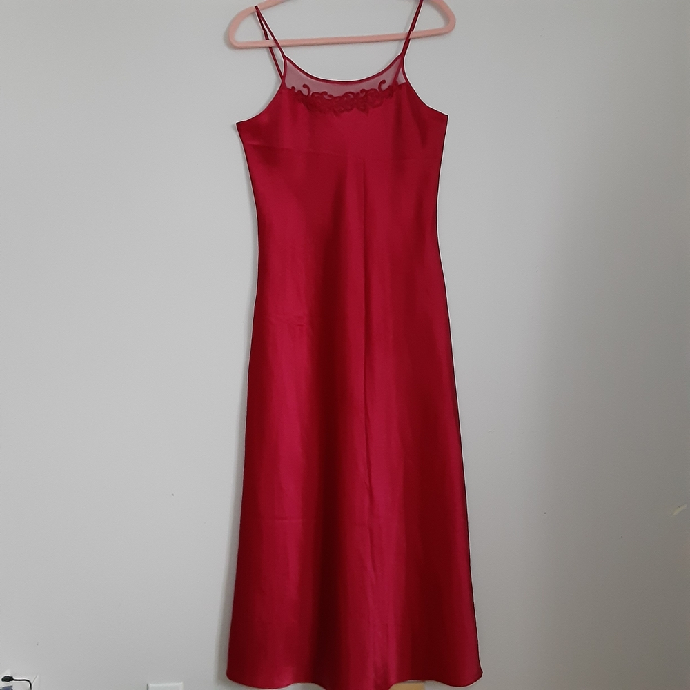 Elegant Red Chemise Slip Dress